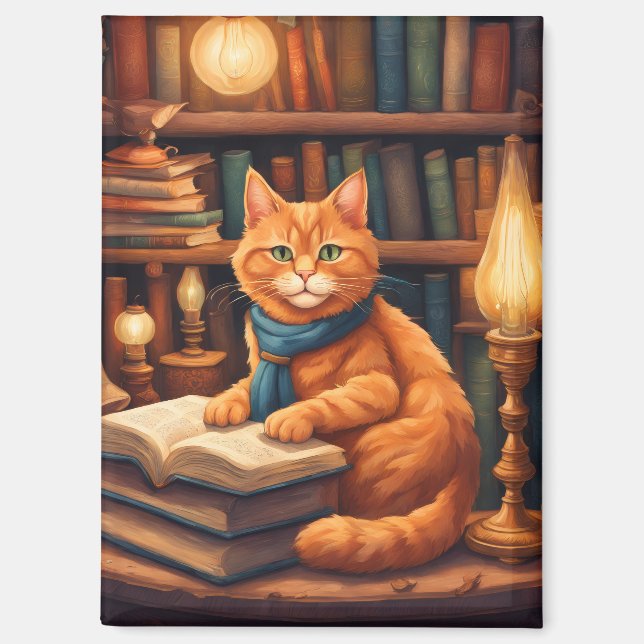 Bücher und Katzen Magnet (Vorderseite)