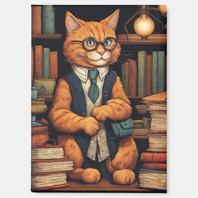 Bücher und Katzen Magnet (Vorderseite)