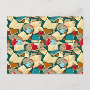 Bücher und Katzen Postkarte