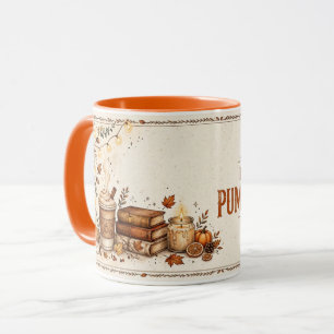 Bücher und Kürbisgewürz Herbst Tasse
