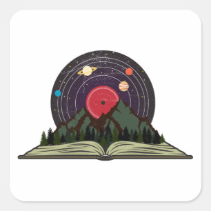 Bücher und Musikliebhaber Retro-Vinyl-Schallplatte Quadratischer Aufkleber