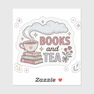 Bücher und Tee - Elegante Leser Aufkleber