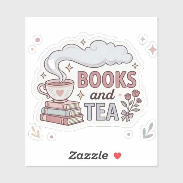 Bücher und Tee - Elegante Leser Aufkleber (Blatt)