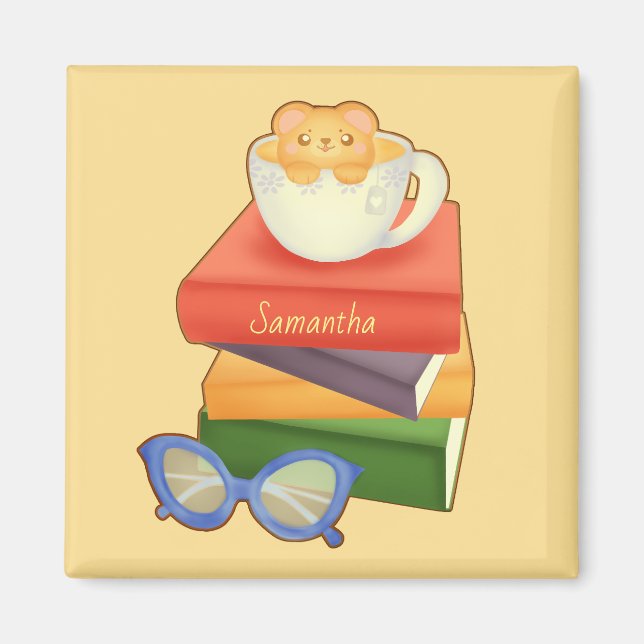 Bücher und Teebecher Magnet (Vorne)