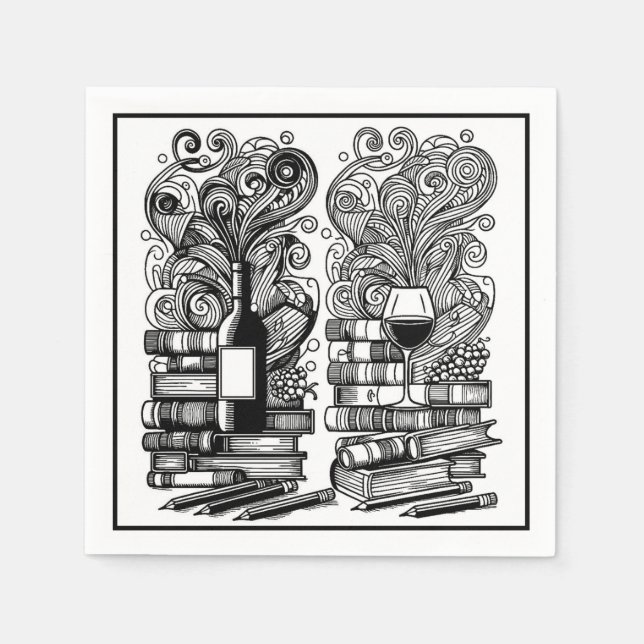 Bücher und Weinfarbe ich Doodle 5 Serviette (Vorderseite)