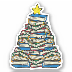 Bücher Weihnachtsbaum Lesen Weihnachten PJs Lehrer Aufkleber