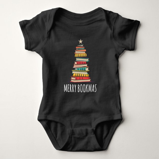 Bücher Weihnachtsbaum Merry Bookmas Baby Strampler (Vorderseite)