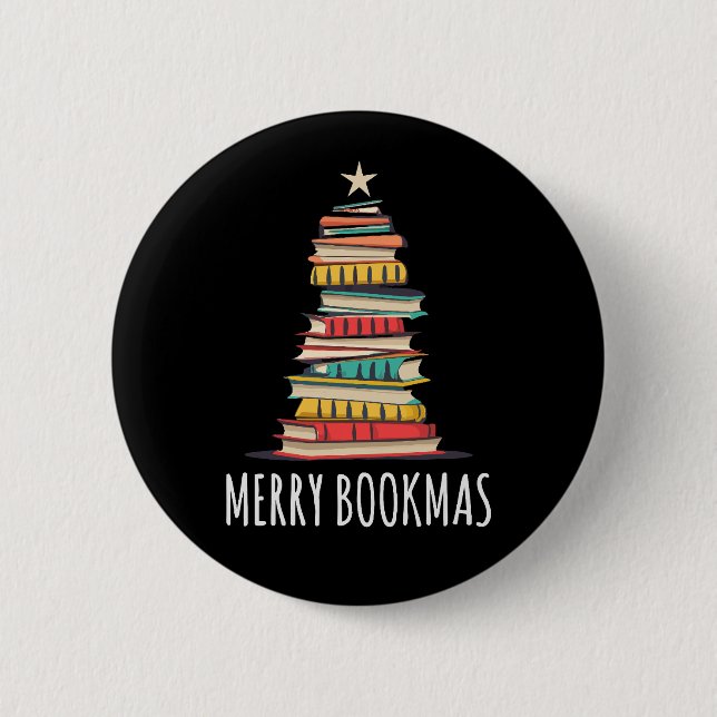 Bücher Weihnachtsbaum Merry Bookmas Button (Vorderseite)