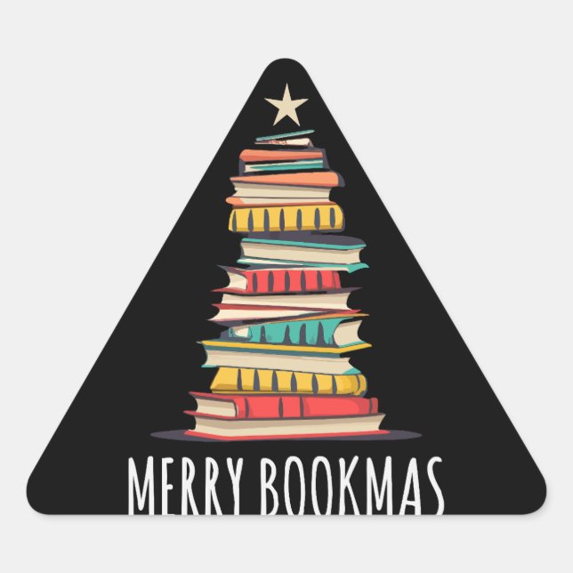 Bücher Weihnachtsbaum Merry Bookmas Dreieckiger Aufkleber (Vorderseite)
