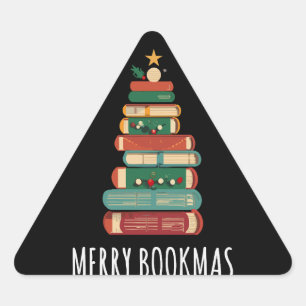 Bücher Weihnachtsbaum Merry Bookmas Dreieckiger Aufkleber