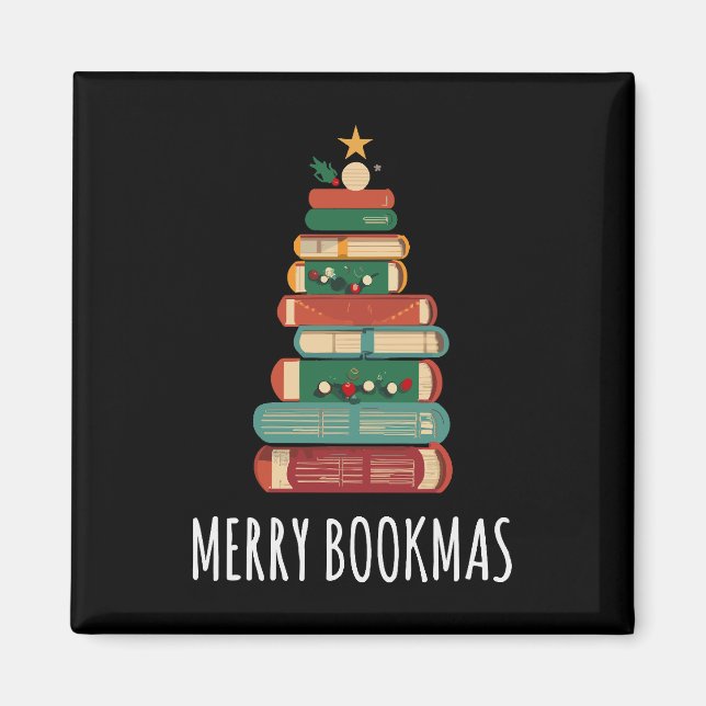 Bücher Weihnachtsbaum Merry Bookmas Magnet (Vorne)