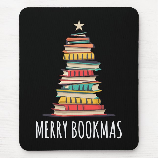 Bücher Weihnachtsbaum Merry Bookmas Mousepad (Vorne)
