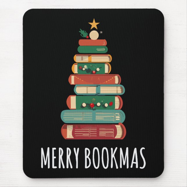 Bücher Weihnachtsbaum Merry Bookmas Mousepad (Vorne)