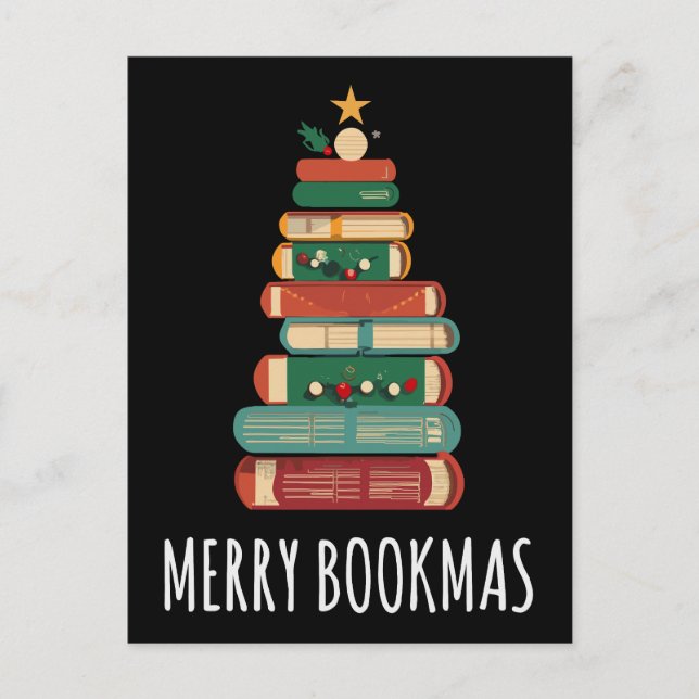 Bücher Weihnachtsbaum Merry Bookmas Postkarte (Vorderseite)