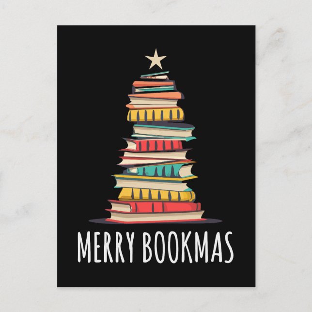 Bücher Weihnachtsbaum Merry Bookmas Postkarte (Vorderseite)