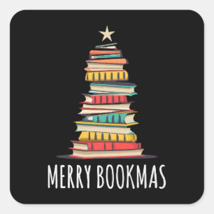 Bücher Weihnachtsbaum Merry Bookmas Quadratischer Aufkleber
