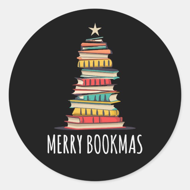 Bücher Weihnachtsbaum Merry Bookmas Runder Aufkleber (Vorderseite)