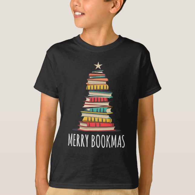 Bücher Weihnachtsbaum Merry Bookmas T-Shirt (Vorderseite)