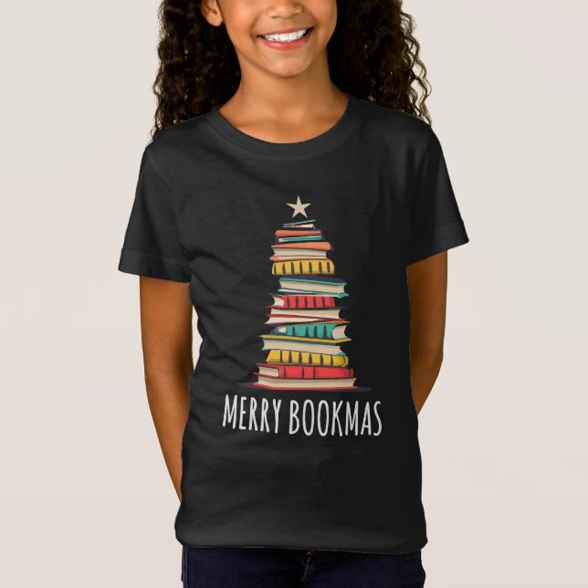 Bücher Weihnachtsbaum Merry Bookmas T-Shirt (Vorderseite)
