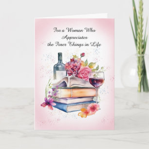 Bücher Wein und Blume Geburtstag für Frauen Karte