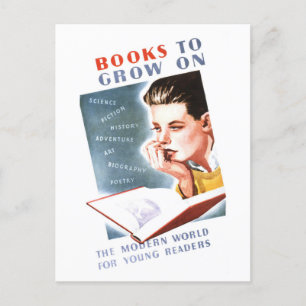 "Bücher zum Wachsen" Vintage-Bibliotheksplakat Postkarte