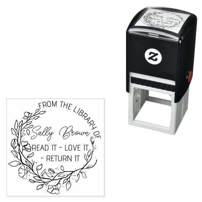 Bücherei Buchzeichen Briefmarke Blumenzelt Permastempel (Beispiel)