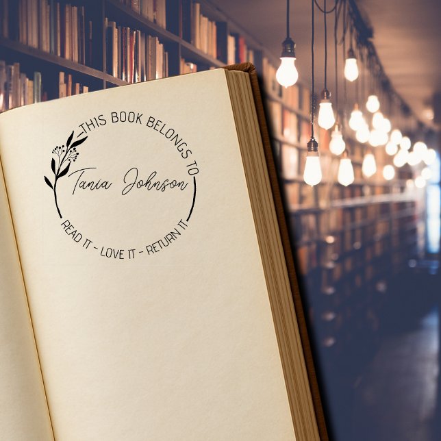 Bücherei Buchzeichen Modernes Blumenkränz Permastempel (Von Creator hochgeladen)