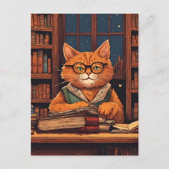 Bücherkatze #21 Postkarte (Vorderseite)