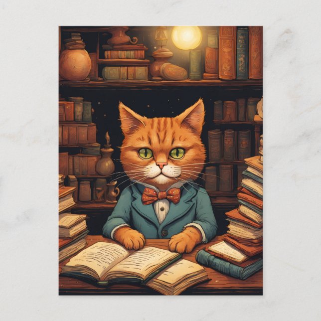 Bücherkatze #5 Postkarte (Vorderseite)