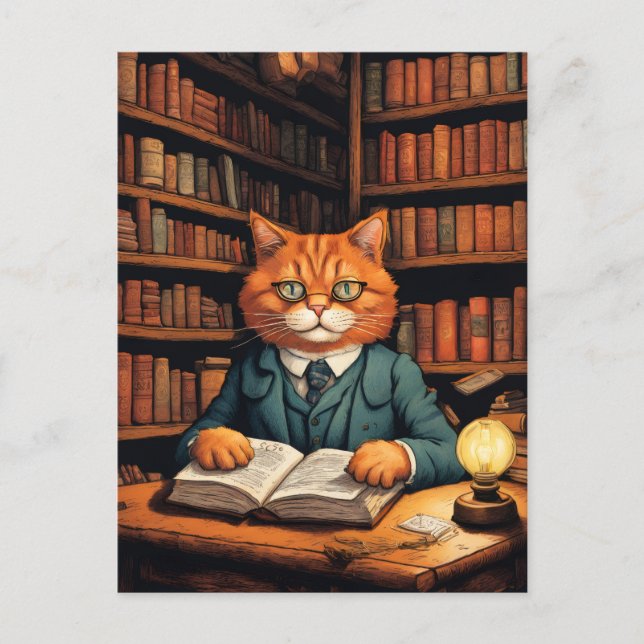 Bücherkatze #7 Postkarte (Vorderseite)
