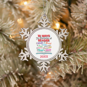 Bücherliebhaber 10 Wege, um ein Leser zu werden Schneeflocken Zinn-Ornament