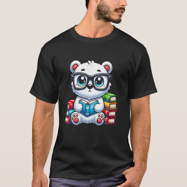 Bücherliebhaber liest Eisbär T-Shirt (Vorderseite)