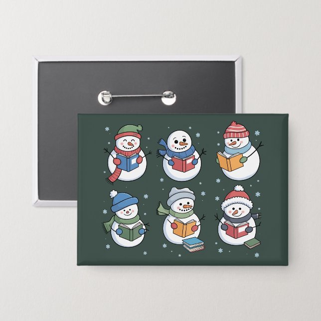 Bücherliebhaber Schneemann Lesegeschenk Lehrer Win Button (Vorderseite/Rückseite)