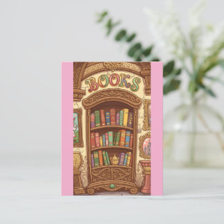 Bücherliebhaber Süße Cartoon-Bücherregal Fröhliche Postkarte