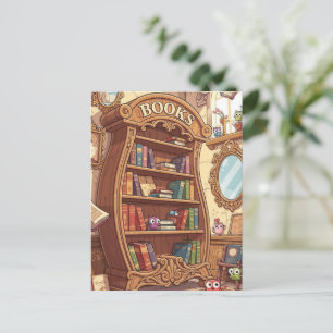 Bücherliebhaber Süße Cartoon-Bücherregal mit Kreat Postkarte
