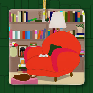 Bücherliebhaber Tag und Nacht Lesewinkel und Schre Keramikornament