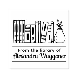 Bücherregal mit Pflanze "Aus der Bibliothek" Permastempel