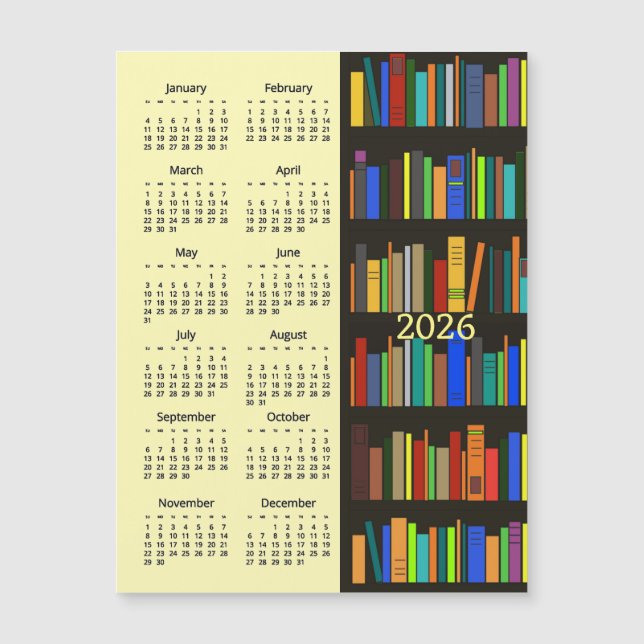 Bücherregale 2026 Kalender Magnetkarte (Vorderseite)