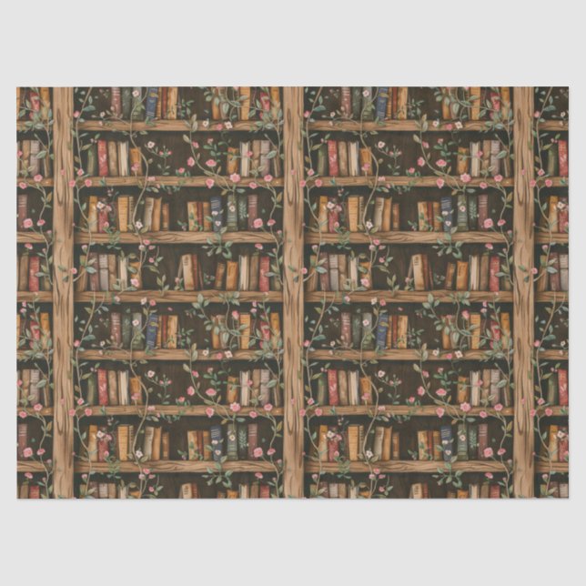 Bücherregale mit blühenden Reben Seidenpapier (Vorderseite)