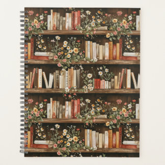 Bücherregale mit Blumen und Büchern Planer