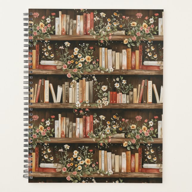 Bücherregale mit Blumen und Büchern Planer (Vorderseite)