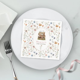 Bücherstapel Babydusche Wasserfarbe, Wildblume Serviette