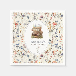 Bücherstapel Babydusche Wasserfarbe, Wildblume Serviette