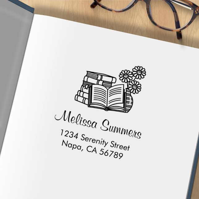 Bücherstapel, Buch öffnen, Blume Gummistempel (Von Creator hochgeladen)