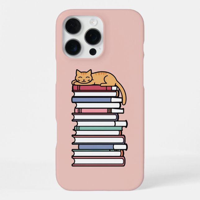 Bücherstapel mit Schlafkatze - Gemütlich iPhone Hülle (Rückseite)