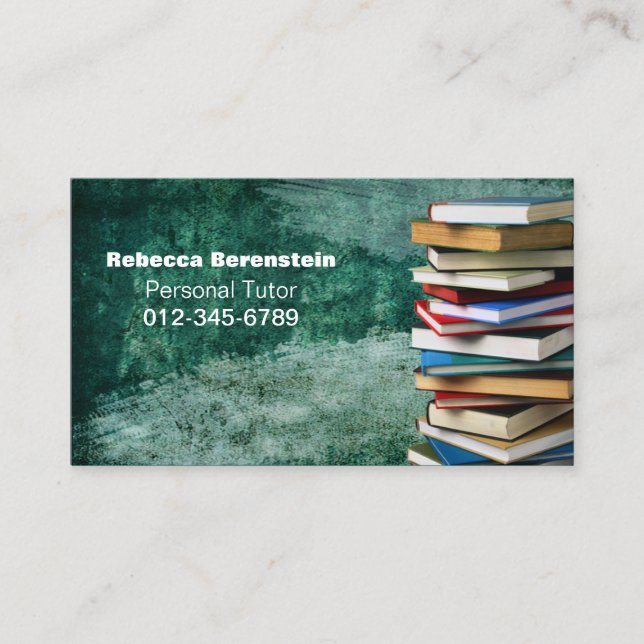 Bücherstapel Private Tutor Emerald Business Card Visitenkarte (Vorderseite)