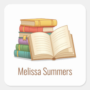 Bücherstapel und Buch Quadratischer Aufkleber