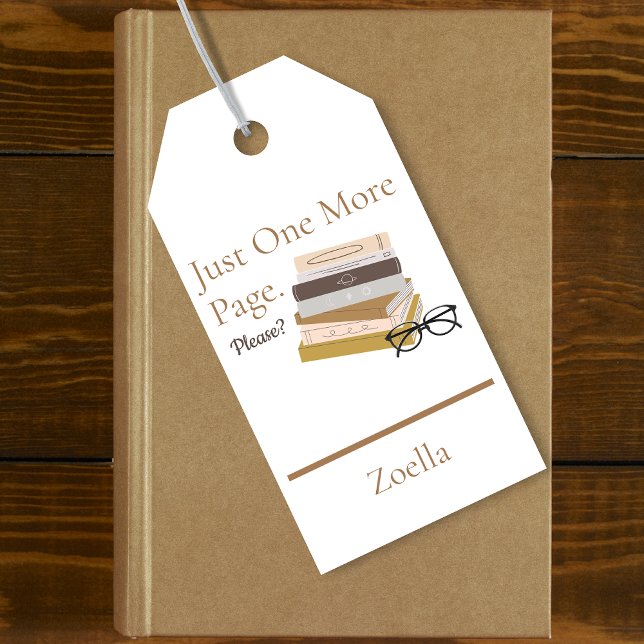 Bücherstapel zum Personalisierten Lesen Geschenkanhänger (Just One More Page Personalized Kids Reading Bookmark Gift Tag)