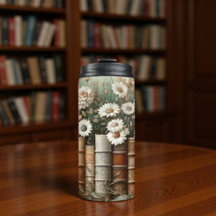 Bücherücken-Blumenarrangement Thermosbecher