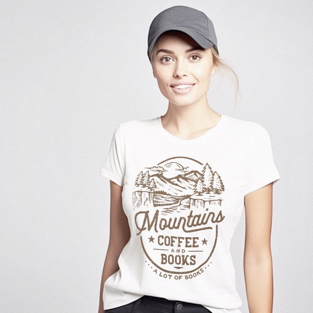 Bücherwurm Berge Kaffeebuche T-Shirt (Bookworm Mountains Coffee Books T-Shirt)